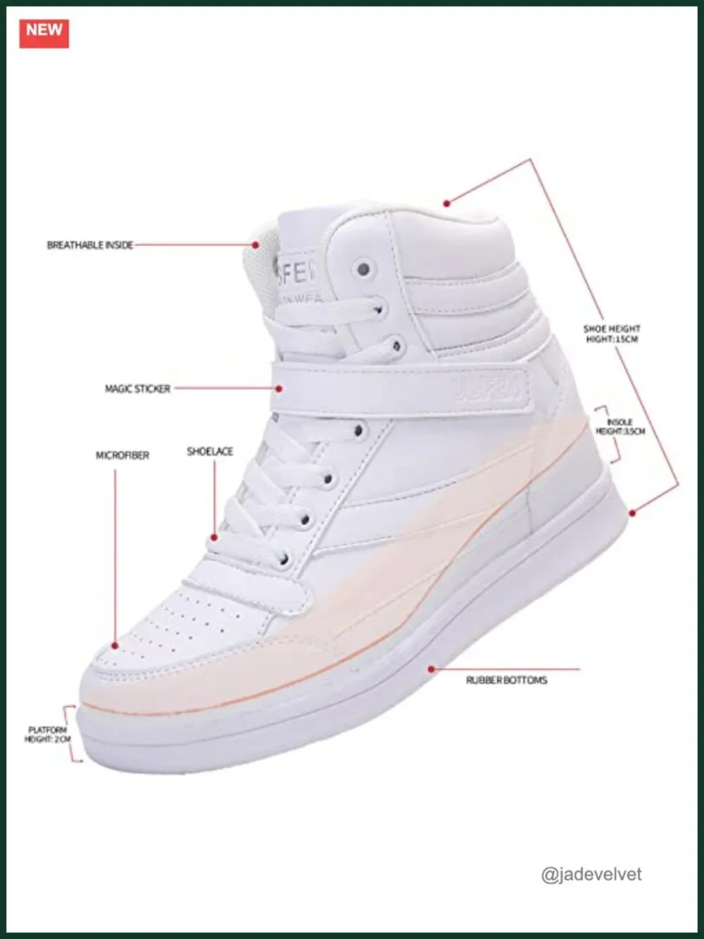 Women's High Top Sneakers with Hidden Wedge Heel Ankle Support